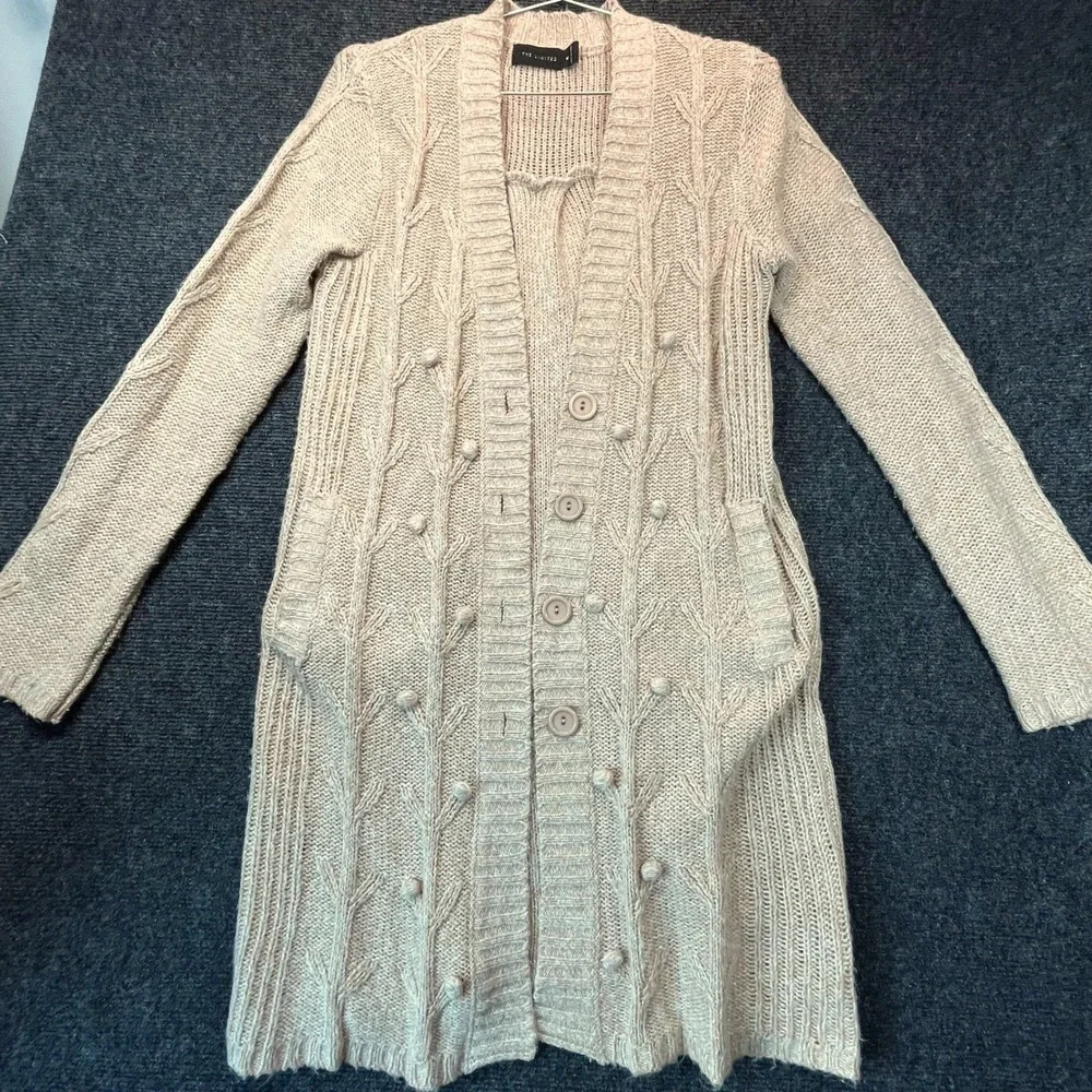 The Limited Longline Cardigan Duster M Camel Brown Wool Blend Cable Knit Peasant